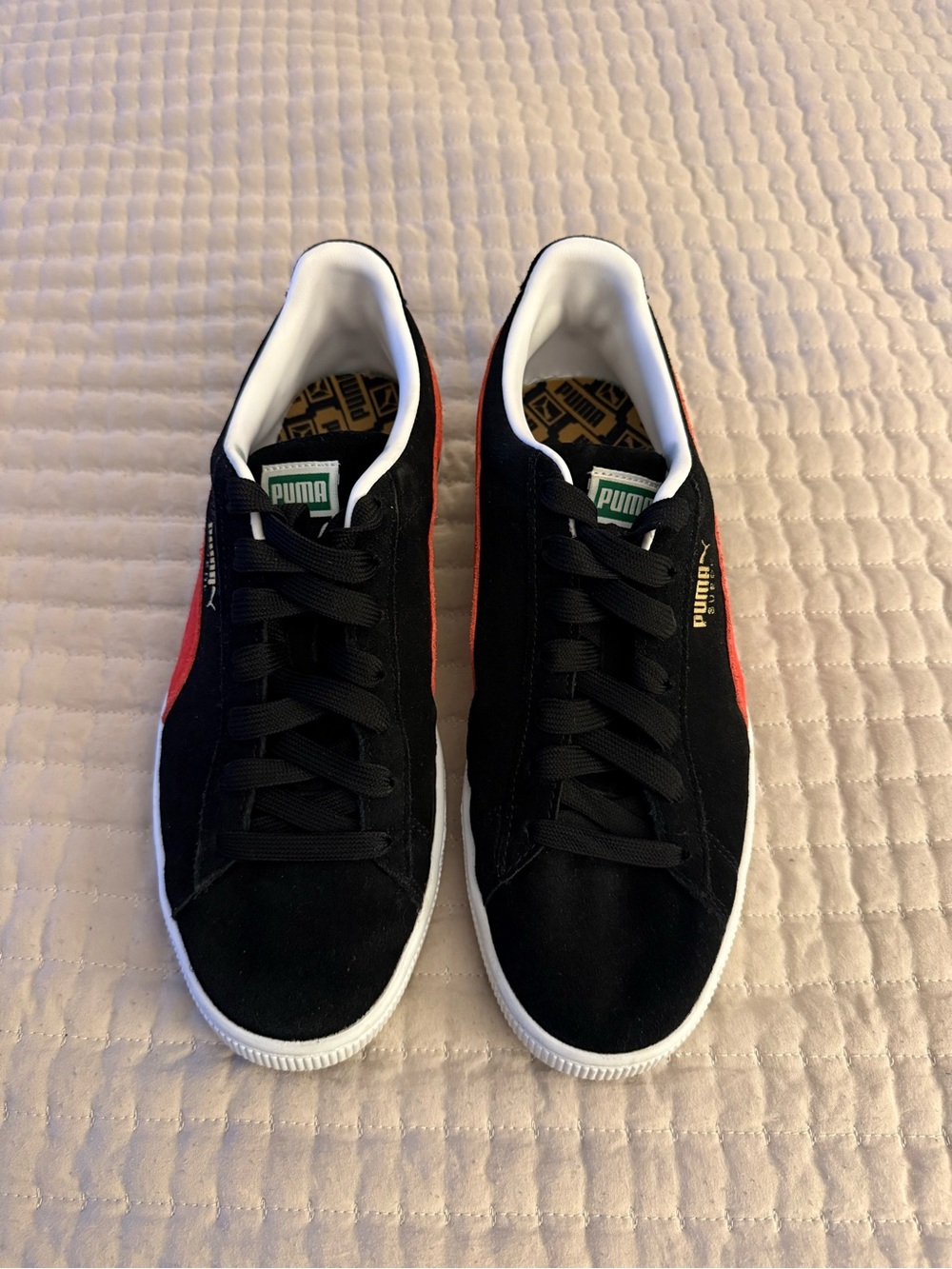 Puma Black Suede Sneakers with Red Side Stripe